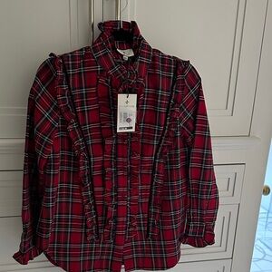 Tuckernuck Red Plaid Ruffle Blouse